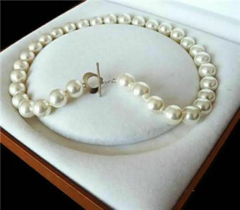 

Fashion 8/10/12mm White South Sea Shell Pearl Round Gemstone Necklace 18"