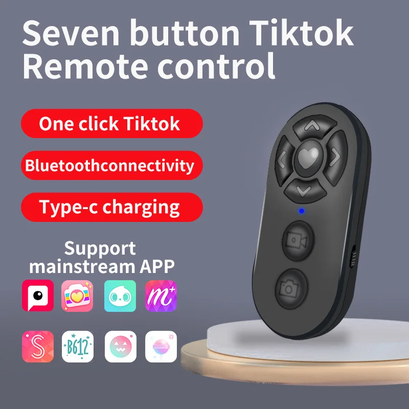 Obturador de foto de Selfie de teléfono inalámbrico, 7 botones para Tiktok, Página de Video, volteador recargable, control remoto compatible con