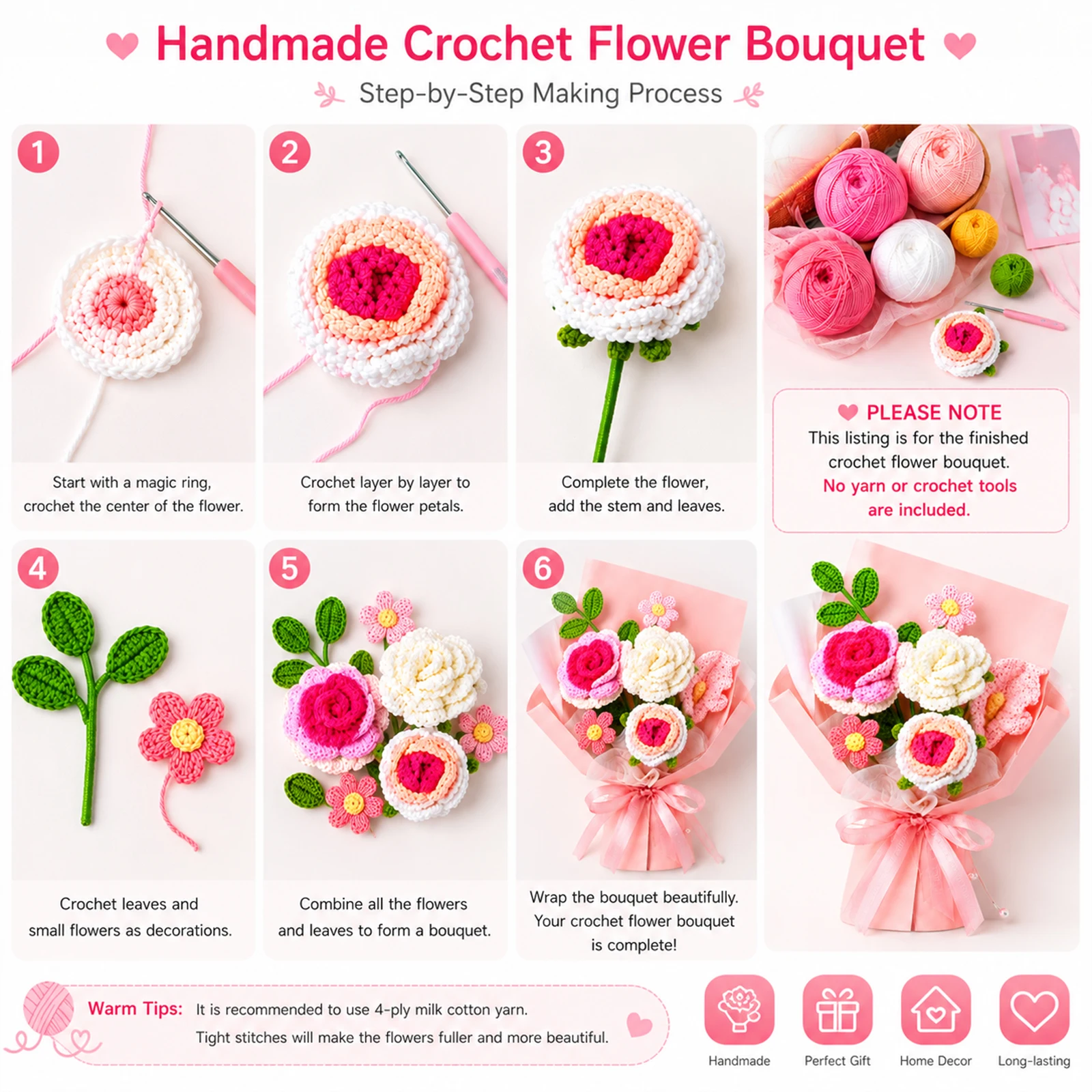 Crochet Flower Bouquet with To - огляд і ціна Crochet Market Bag
