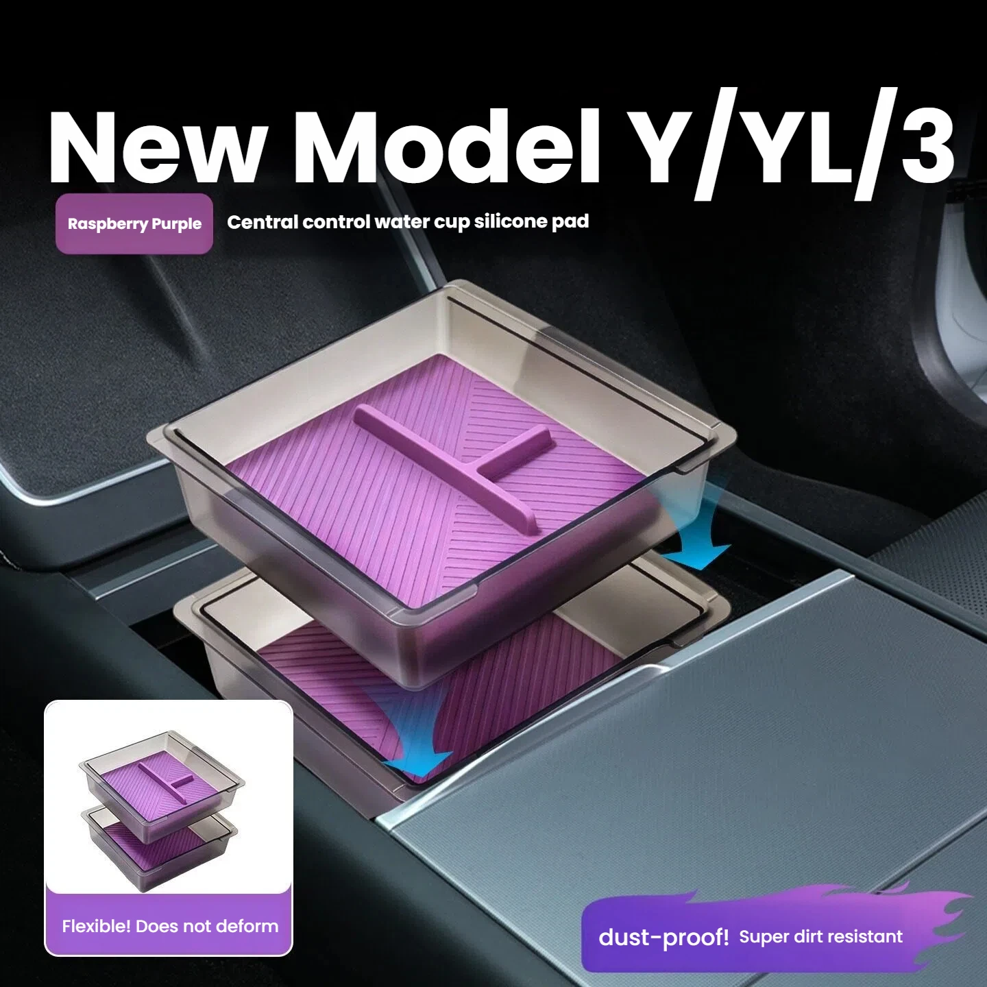 For Refreshed Model Y/Model YL Center Console  Armrest Storage Box 5Pcs Raspberry purple Storage Box car accessories