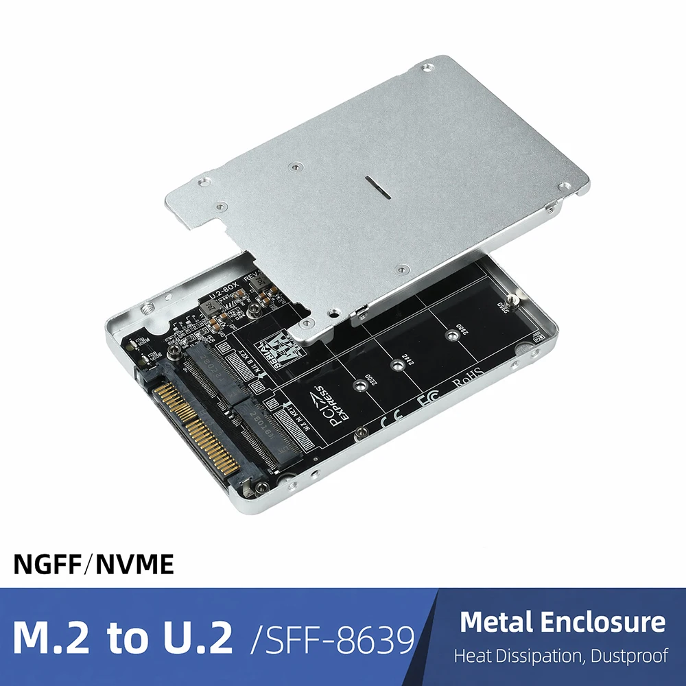 M.2 SSD to U.2 Adapter Board 32Gbps PCIE3.0 NVME NGFF SFF-8639 Conversion Tool Driver-free install with Aluminum Alloy Casing
