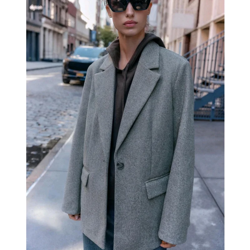 Nieuwe herfst damesjas van zacht materiaal met lange mouwen en knoopsluiting, casual, op maat gemaakte jas, modieus, slim fit, polyester F...