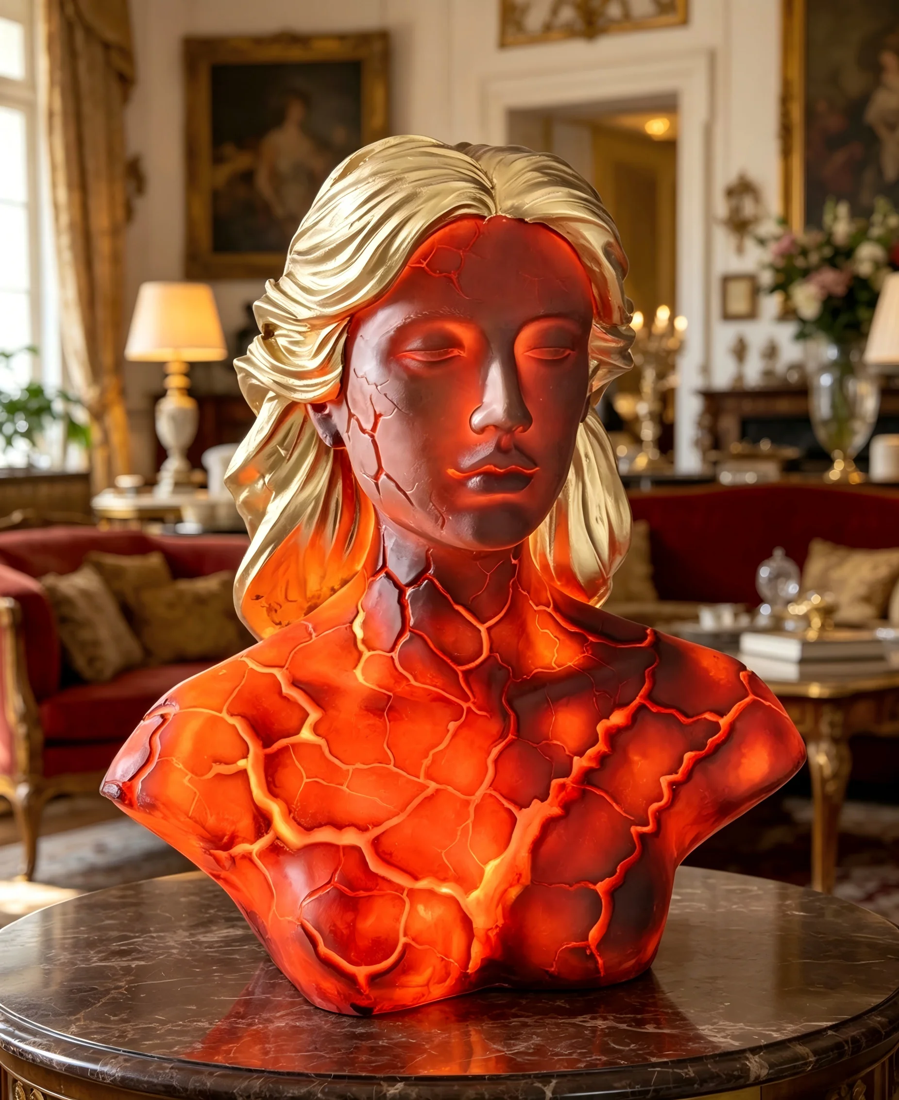 Aesthetic Cracked Woman LED Lamp Resin Sculpture Lava Glow Bust Statue Home Bedroom Decor - view 3