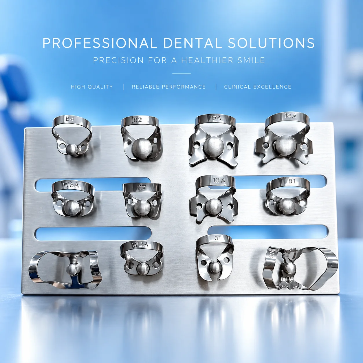 Dental Rubber Dam Clamps with Holder Rack Stainless Steel Blue Titanium Coated Autoclavable Endodontic Clips for Dentists