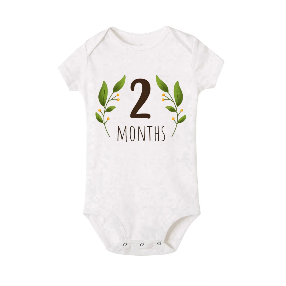 Cute Animal Printed Monthly Milestone Baby Romper 1-12 Month Newborn Bodysuit Photography Prop Outfit Clothes Infant Shower Gift