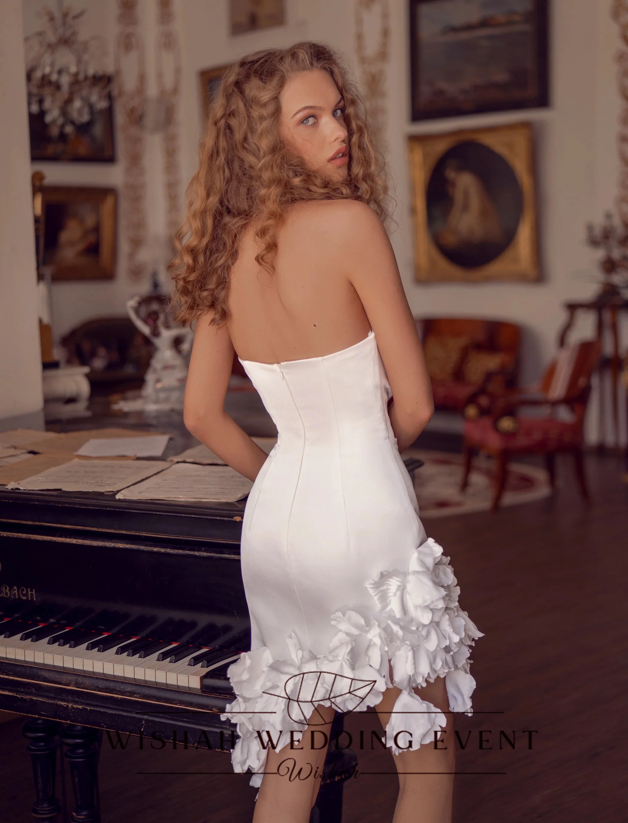 Wishah Customized Elegant Strapless Sleeveless Backless Pleated Irregular Hem Flower Two-Piece Set Bridal Gown for Wedding Party