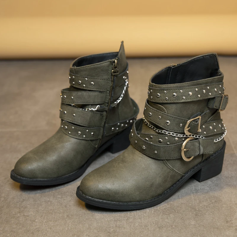 Boots Woman Winter Cowboy Combat Plus Size Goth Punk Shoes Short Leather Ankle Chelsea Designer New Rock Vintage Moccasin