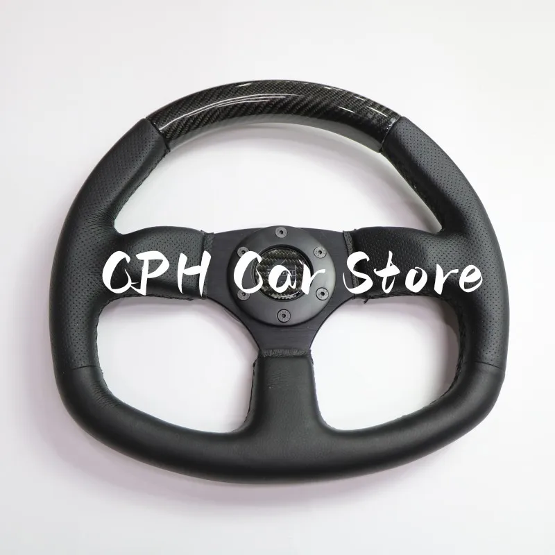 13nch D Shape Steering Wheel Deep Corn Middle carbon stripe Chrome Spoke Sports Steering Wheel