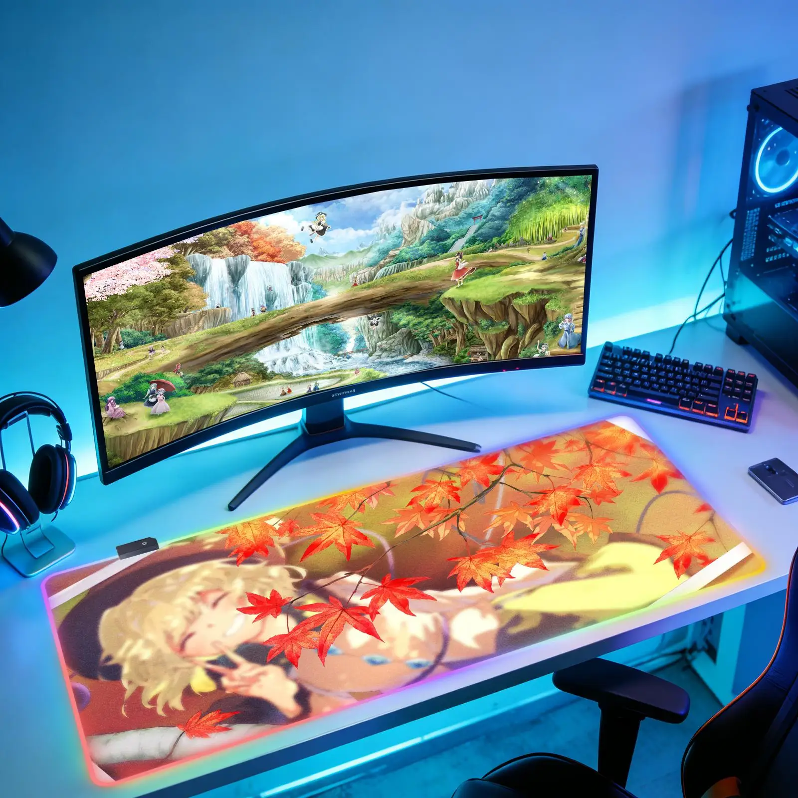 

Большой коврик для мыши K-Komeiji Koishi, противоскользящий, прочный, с RGB-подсветкой, для офиса, аксессуар для клавиатуры и мыши, коврик для стола.