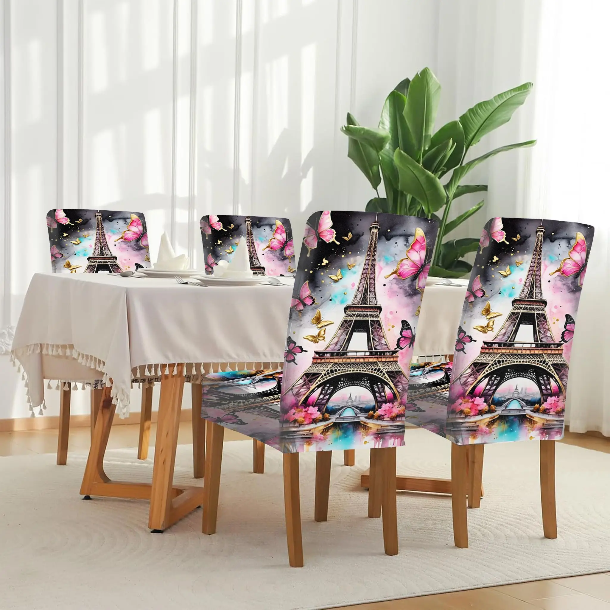 

Эластичный чехол для обеденного стула с рисунком Эйфелевой башни, съемный, моющийся, чехол для домашнего обеденного стула.