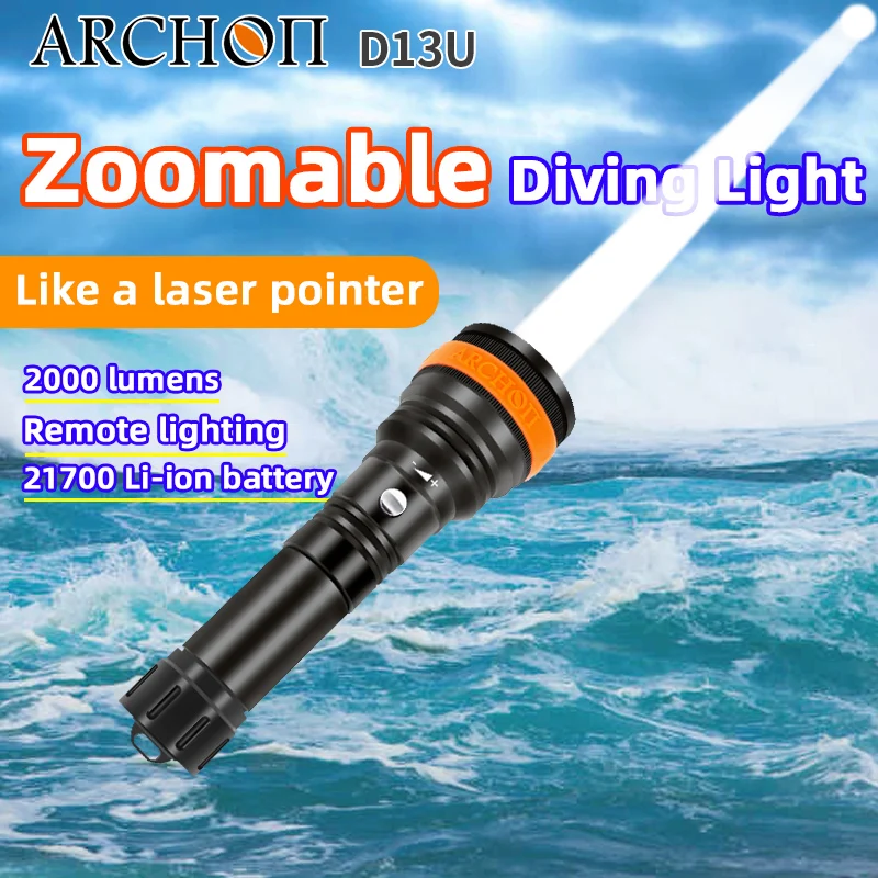 ARCHON D13U luces de buceo con zoom antorcha de buceo subacuática 100m linterna de buceo para cueva de aguas profundas de noche pesca y caza