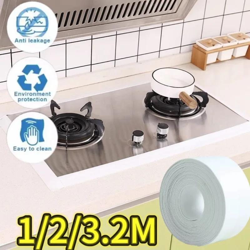 1/2/3.2m Self-adhesive Sealing Tape PVC Oil-Proof Kitchen Sink Edge Caulk Tape Waterproof Bathroom Toilet Corner Wall Sticker