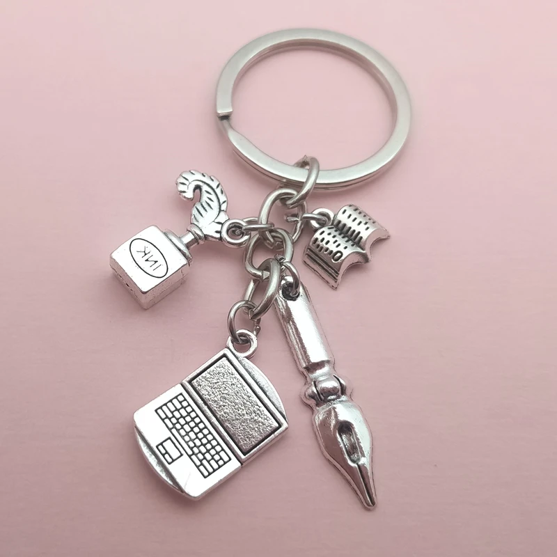 Hot sale laptop keychain fashion book pen ink key ring learning keychain teacher student jewelry teacher's day jewelry gift view 3