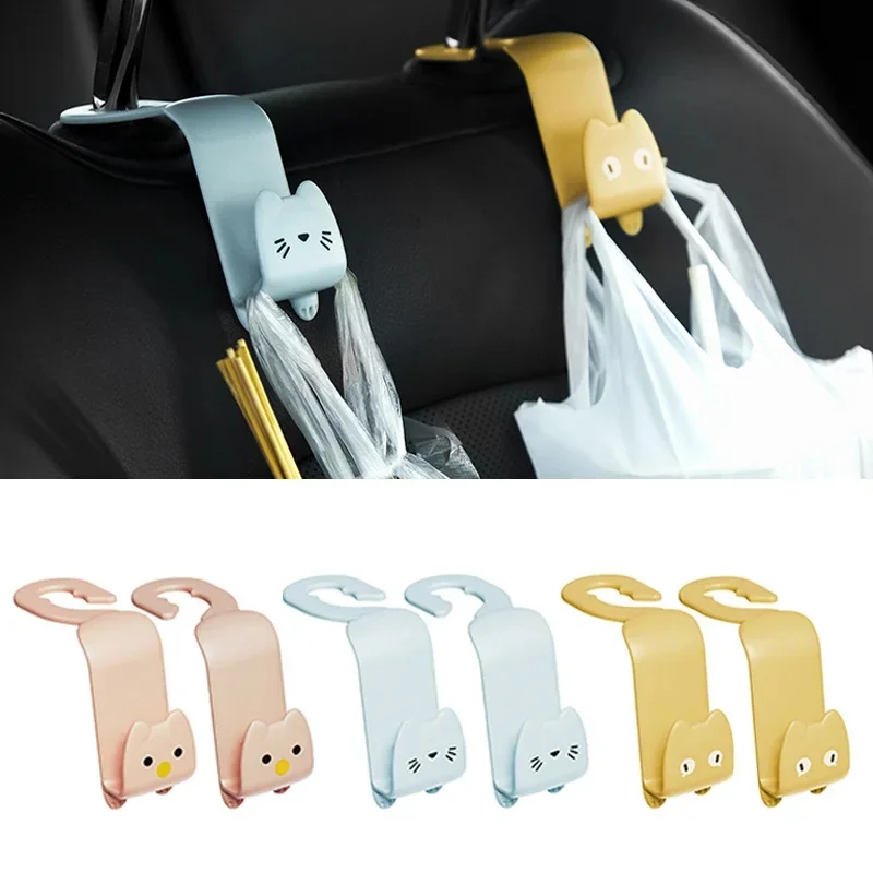 

2pcs Creative Car Hook Cute cat Car Seat Hanger Hooks Behind-seat Accessories Organizer Hook Bags Clothes Sundries Hanger Clip