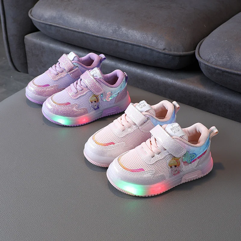 

Girls' Shoes Spring New Bright Light Sneakers, 1-6 Years Old Little Girls Penetrate The Air Mesh Comfortable and Versatile