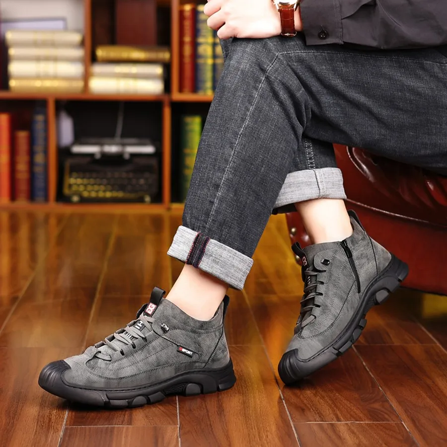men's winter boots fleece-lined casual outdoor lace-up round-toe shoes