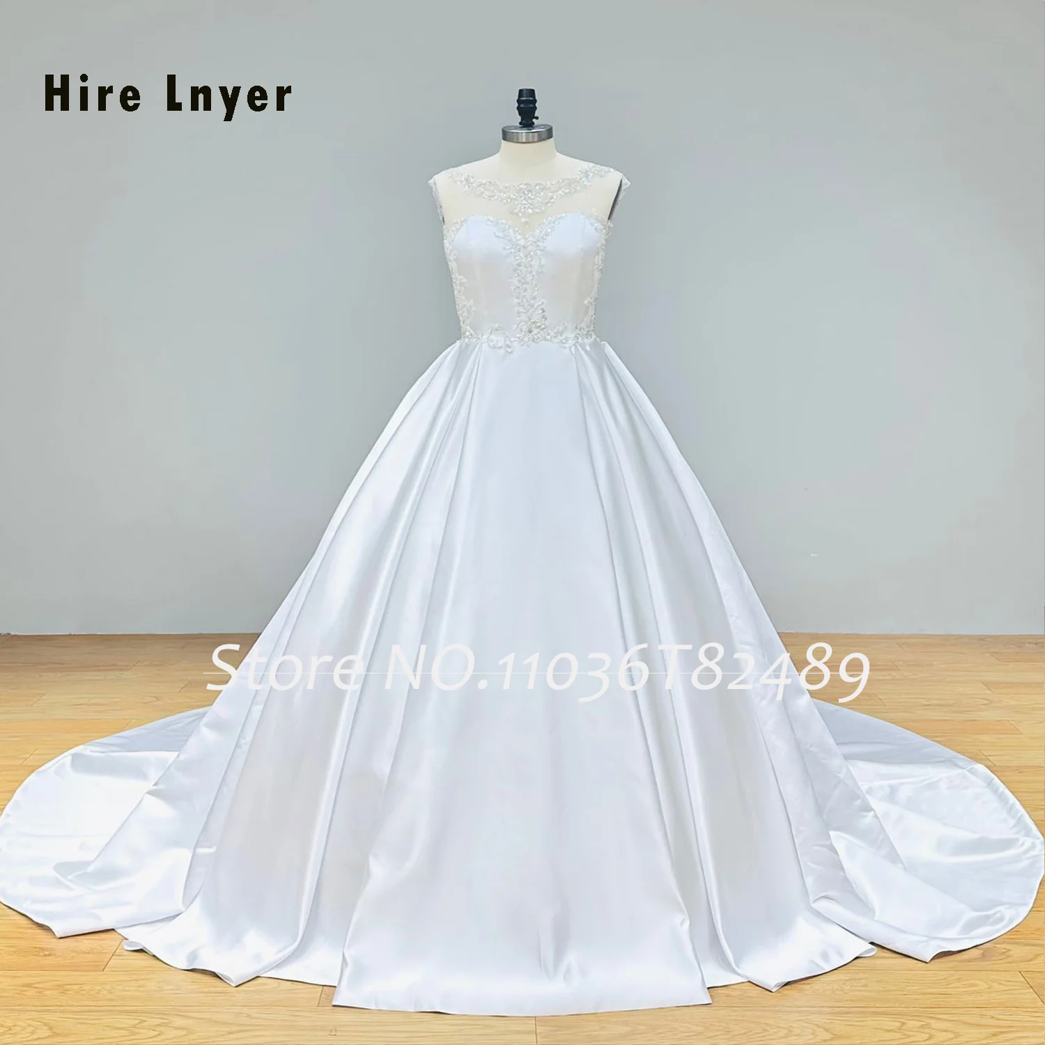 Hire Lnyer Scalloped Neck Backless Shiny Beading Sequins A-Line Satin Wedding Dress Real Office Photos Video