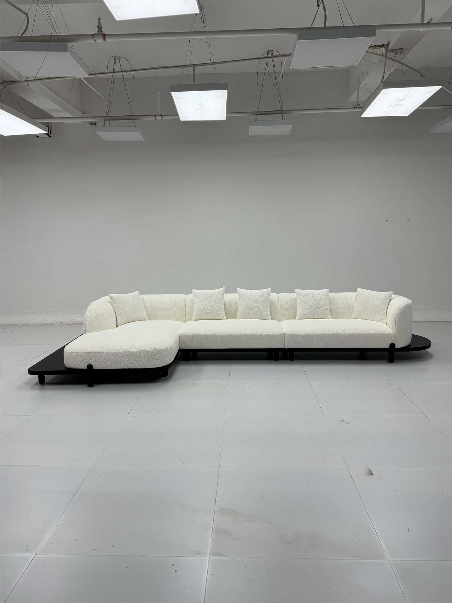 BAIYI Cream Boucle L Shaped Modular Sofa Chaise Rounded Armrest Wooden Base Deep Seat For Living Room Villa Bedroom Home Decor