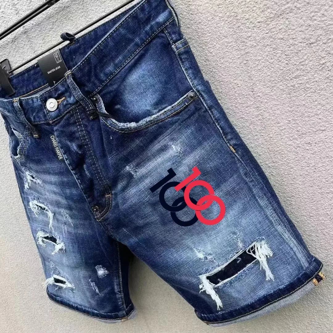 chareiharper D301 New SpringSummer Ripped Small Feet Slim Fit Men's Blue Hipster Harbor style Beggar quality denim shorts