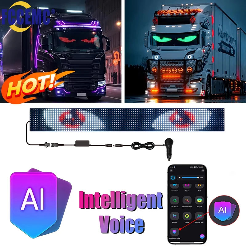 

Приложение с дистанционным управлением Грузовик Автомобиль Devil Eye Светодиодная пиксельная панель с голосовой функцией AI Пользовательское текстовое освещение Прокрутка Знак 12 В 24 В