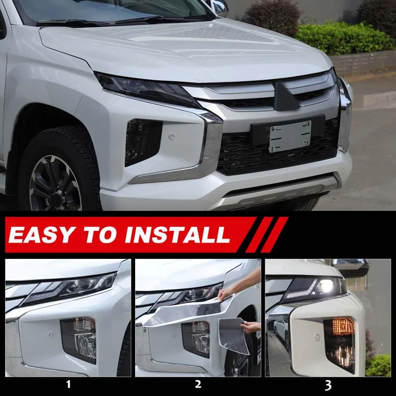 

4 piece set TPU black For Mitsubishi L200 Triton 2019-2023 Car headlight film decorative sticker exterior protection accessories