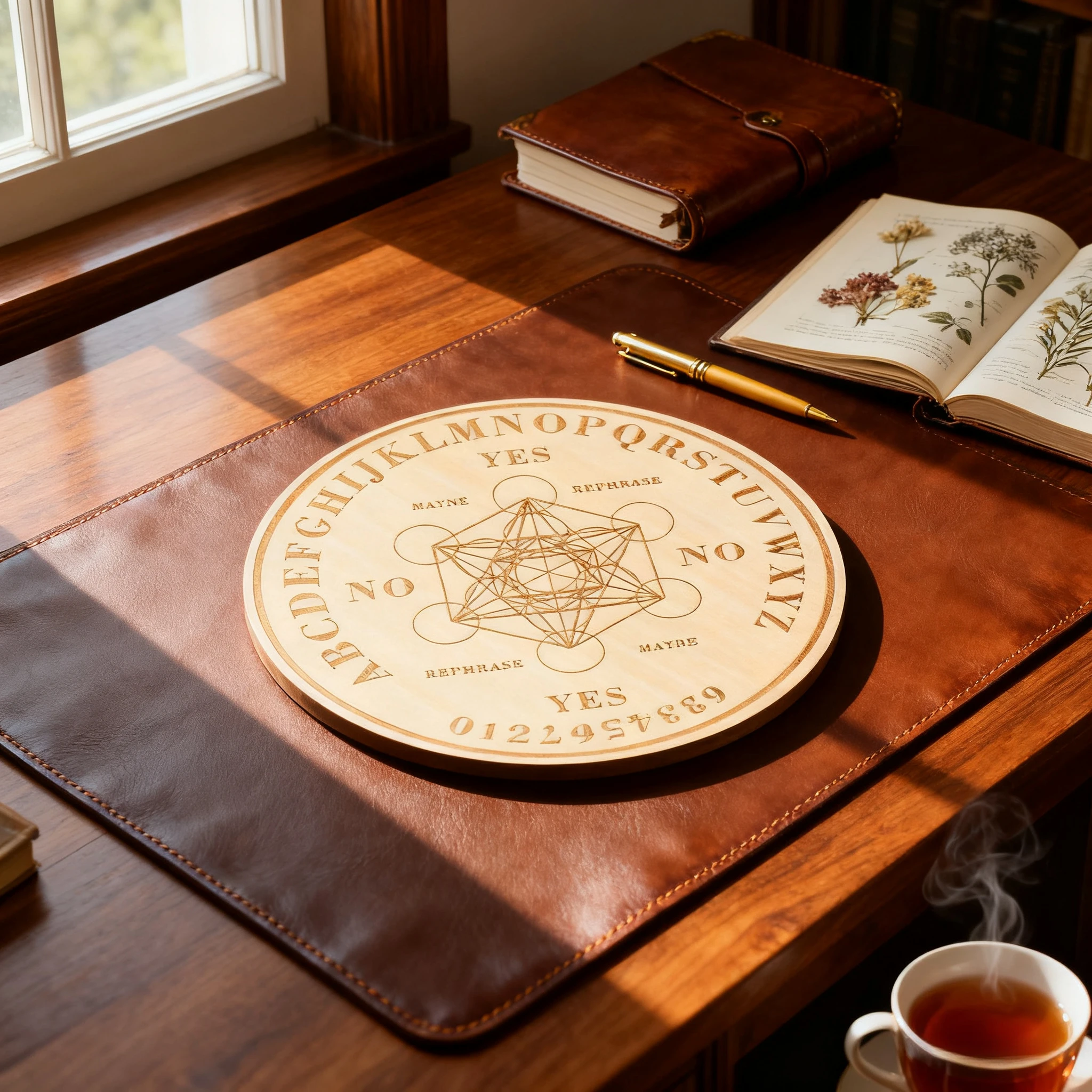 1PC Wooden Pendulum Divination Board with Metatron Pattern Laser Carved Plate Decorative Game Board Table Accessory Home Display