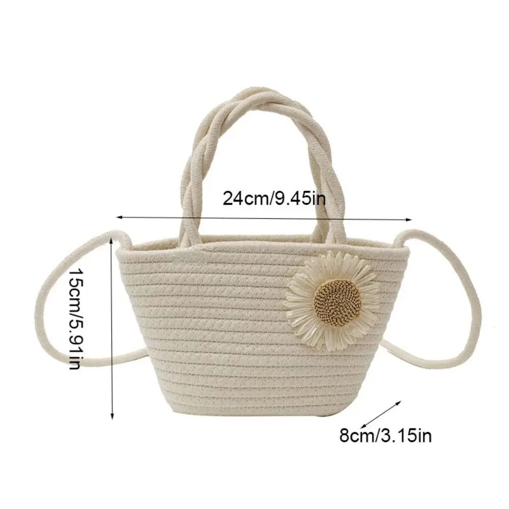 Bolso de paja tejido de flores Simple estilo campestre bolso de hombro de playa estilo bohemio bolso de cubo bolso de rafia de Color sólido para niñas