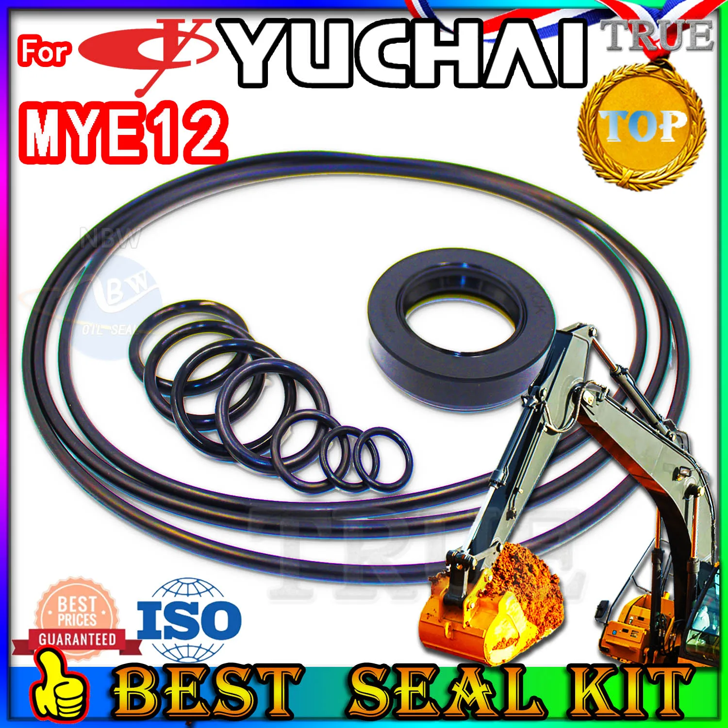 For Yuchai MYE12 Oil Seal Repair Kit Boom Arm Bucket Excavator Hydraulic Cylinder MOTOR Piston Rod Shaft Replacement Dust FKM