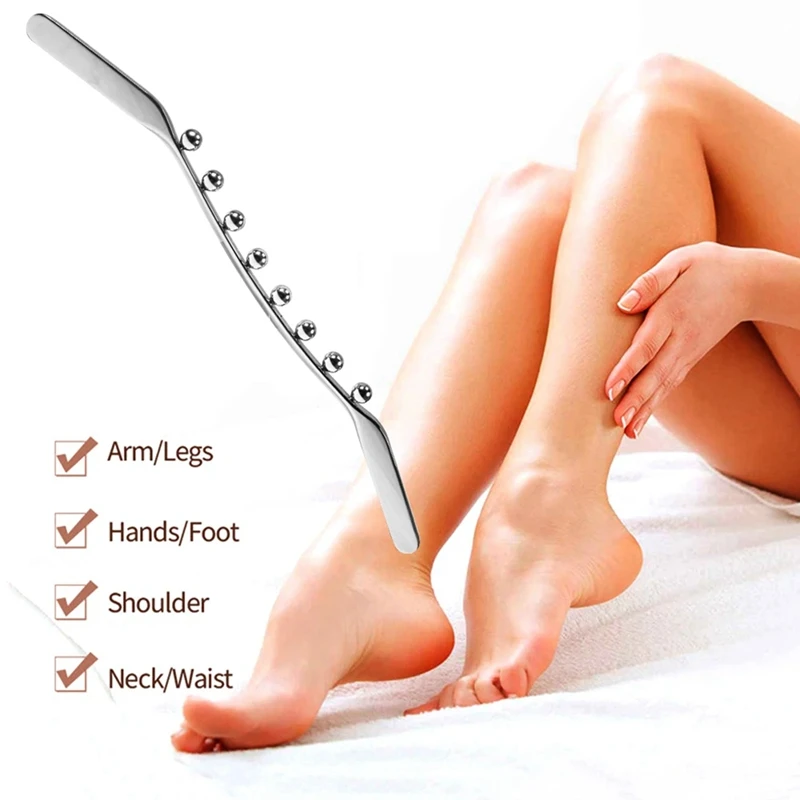 

Stainless steel fascia rod New Stainless Steel 8 Bead Meridian Massage Stick Gua Sha