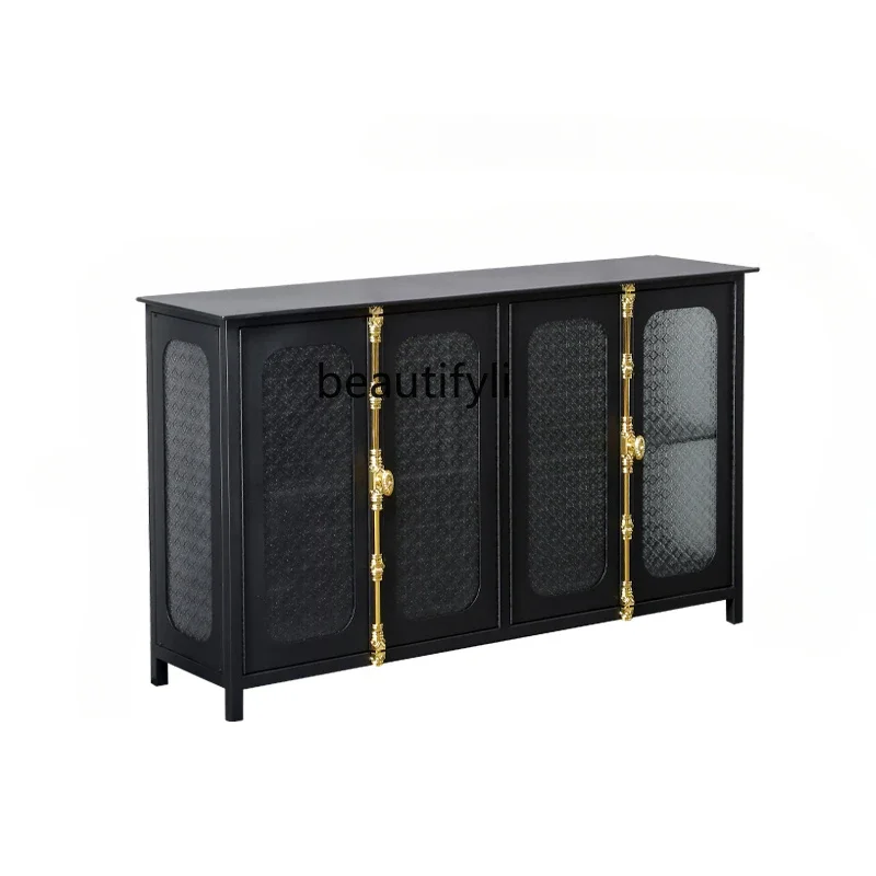 French side storage light luxury shoe cabinet wrought iron wine cabinet living room entrance cabinet Haitang glass