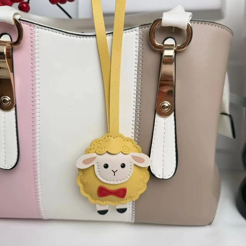 Fashion PU Leather Sheep Keychain Lightweight Soft Lamb Keyring Round Heart Multi-Color Bag Charm Coworker