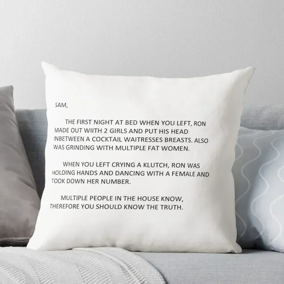 

jersey shore anonymous letter to sammi Throw Pillow Decorative Cover For Living Room Rectangular Cushion Cover pillow