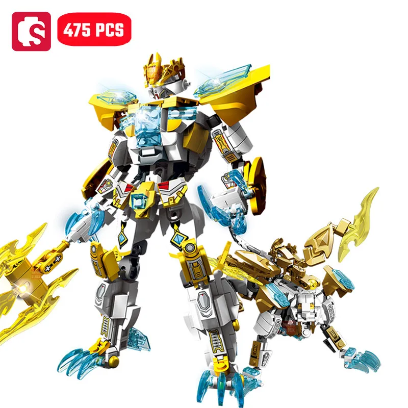 SEMBO Creative Animal Transforming Robot Building Blocks Kits Tiger Dragon Mecha Model Bricks Ornaments Boys Toys Birthday Gifts