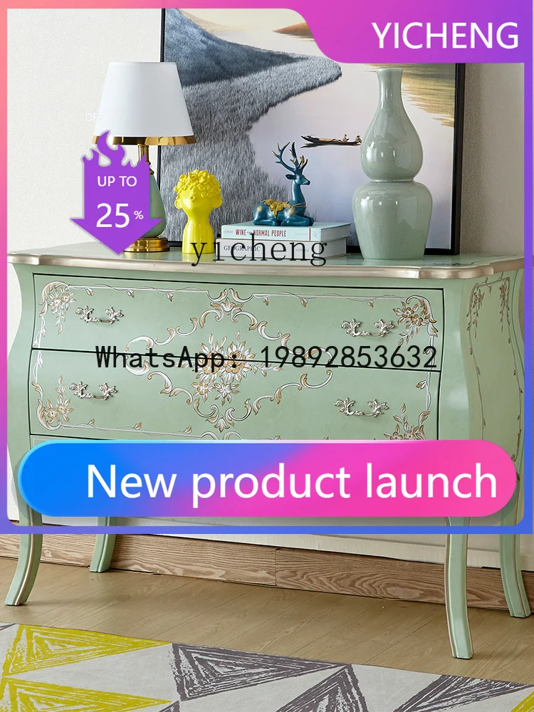 

X6 Painted Chest of Drawers Living Room Wall Storage Cabinet Solid Wood Vintage Entryway Cabinet Hallway Decorative Cabinet