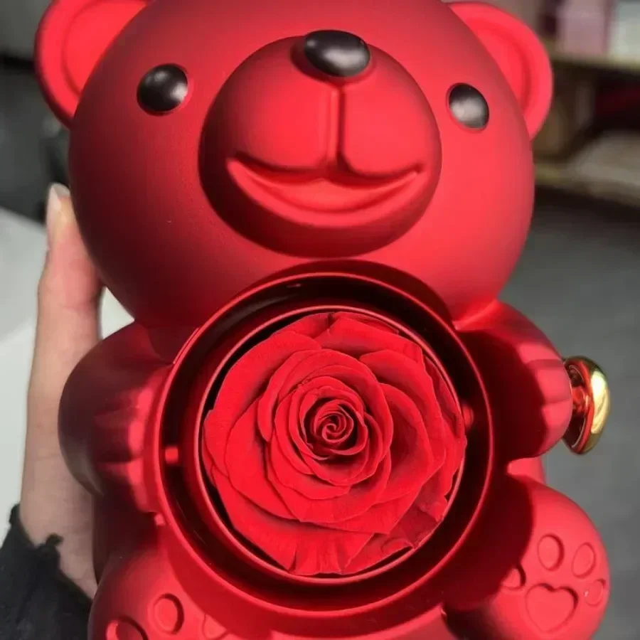 Cute Teddy Bear with Preserved Rose Romantic Gift for Her in Valentine's Day Mother's Day Weddings, Anniversaries,Bridal Showers