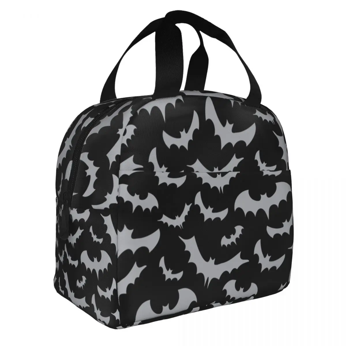 Enchanted Bats In Light Gray On Black Insulated Lunch Bag for Women Leakproof Goth Occult Witch Thermal Cooler Lunch Tote
