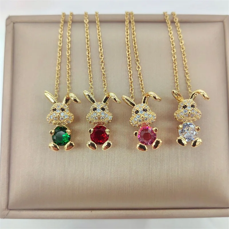 Fashion Retro Cute Rabbit Necklace Women's Clavicle Chain Multicolor Cute Bunny Personality Simple Versatile Pendant Gift