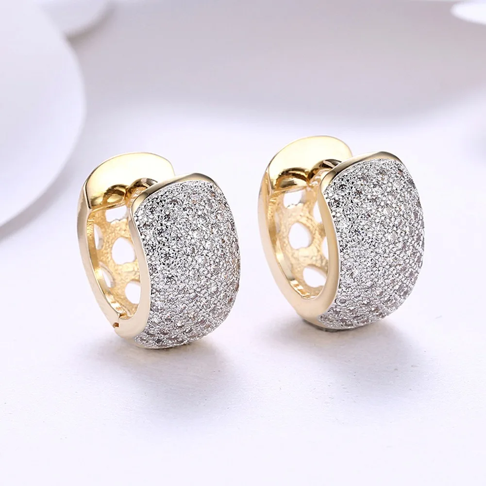 DOTEFFIL 925 Sterling Silver Champagne Gold Round AAA Zircon Earring Ear Clip Woman Wedding Engagement Jewelry