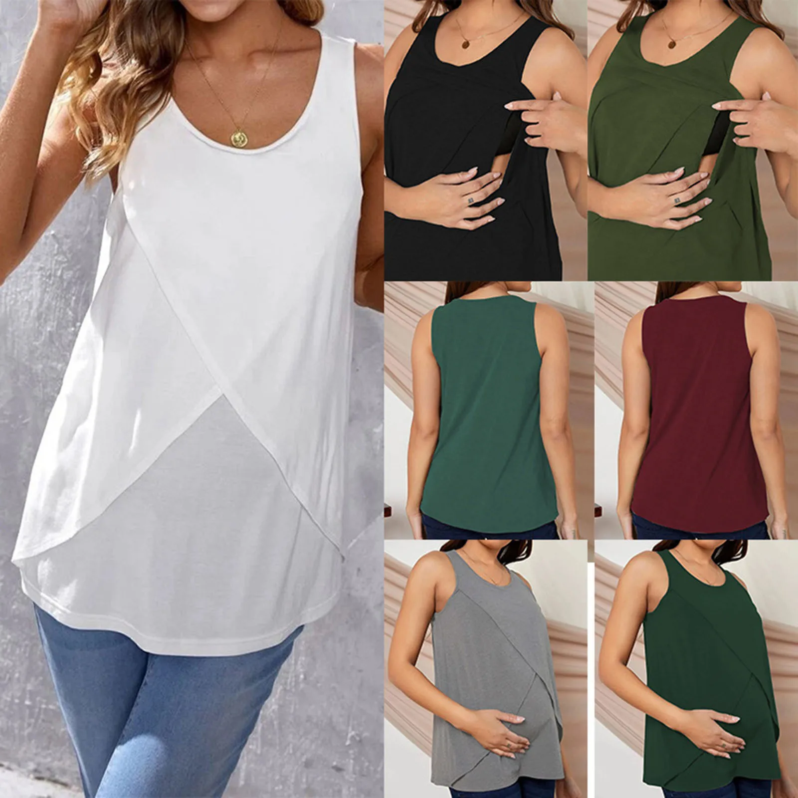 Maternity Breastfeeding Tank Tops Womens Irregular Solid Color Hem Tee Shirt Mom Casual Short Sleeve Basic Nursing Pregnant Tops