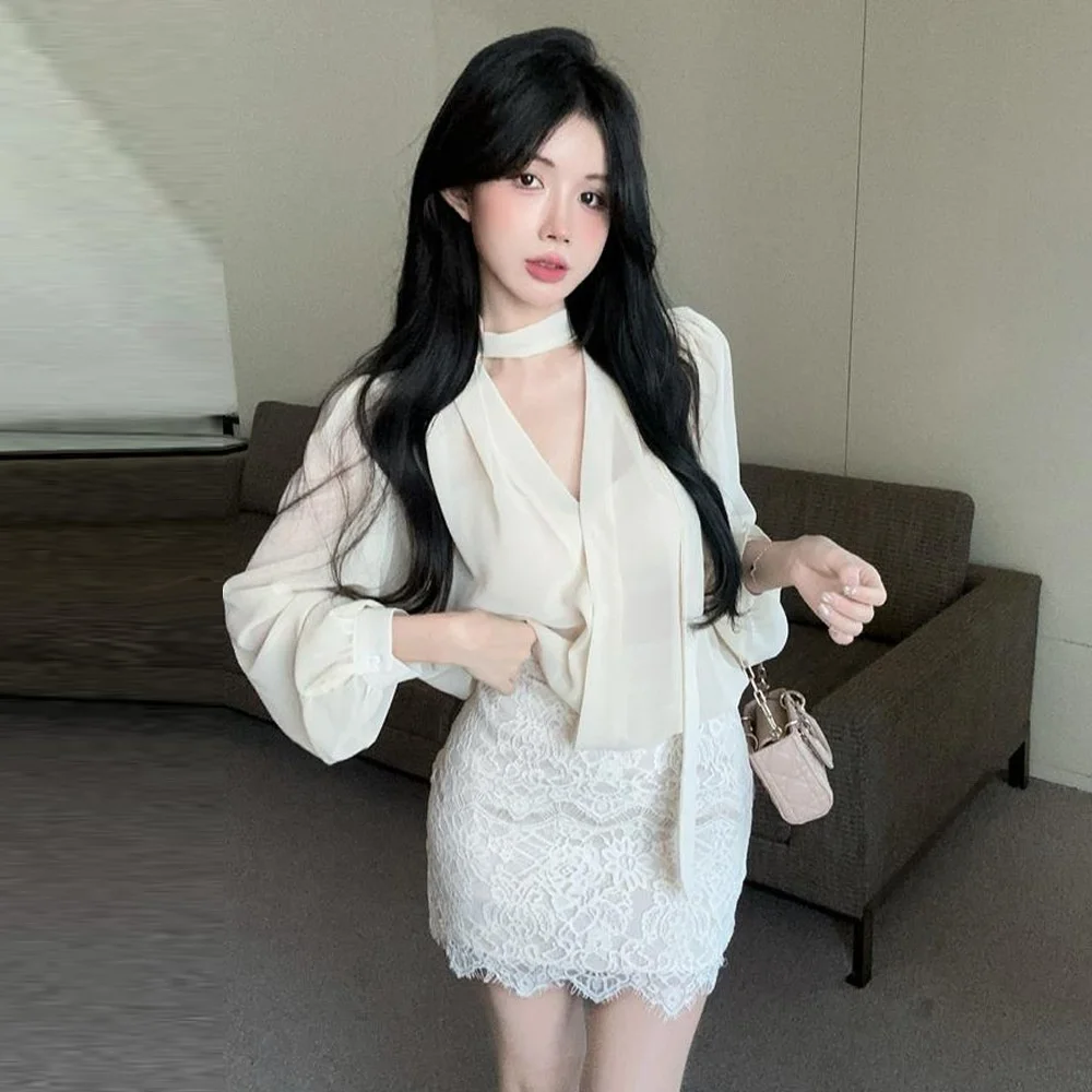 

Elegant Feather Fly 18YXC2332026 Cross-Border Chiffon Shirt Lace Half-Skirt Set Women's Casual Sportswear Autumn Spring Fashion
