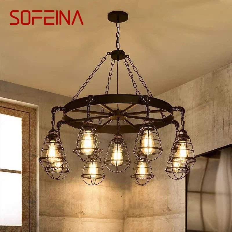 SOFEINA American Retro Pendent Lamp Industrial Wind Living Room Restaurant Loft Clothing Store Cafe Bar Box Homestay Chandelier