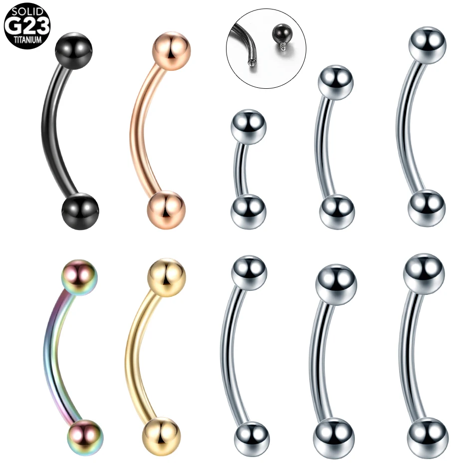 10Pcs/lot 14G 16G Titanium Piercing Banana Internally Threaded Eyebrow Curved Barbells Rook Helix Tragus Stud Earrings Lip Bars