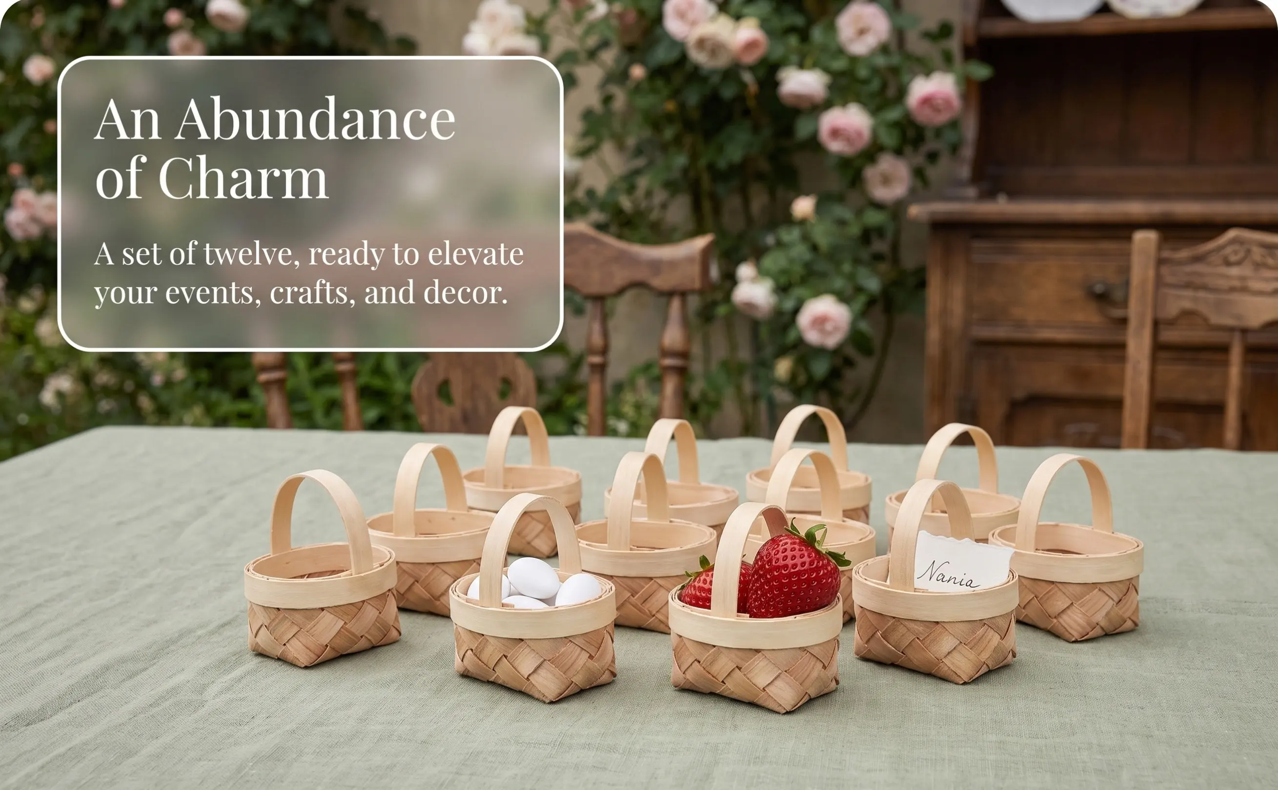 Mini Wooden Baskets Set 12pcs for Photo Props, Micro Landscape & Pretend Play – Natural Woven Home Office Decor