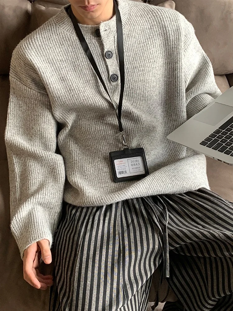 

Мужской свитер с V-образным вырезом, свободный крой, на пуговицах, вязаный, прямого силуэта, зимний, модный, с длинными рукавами, цветной топ