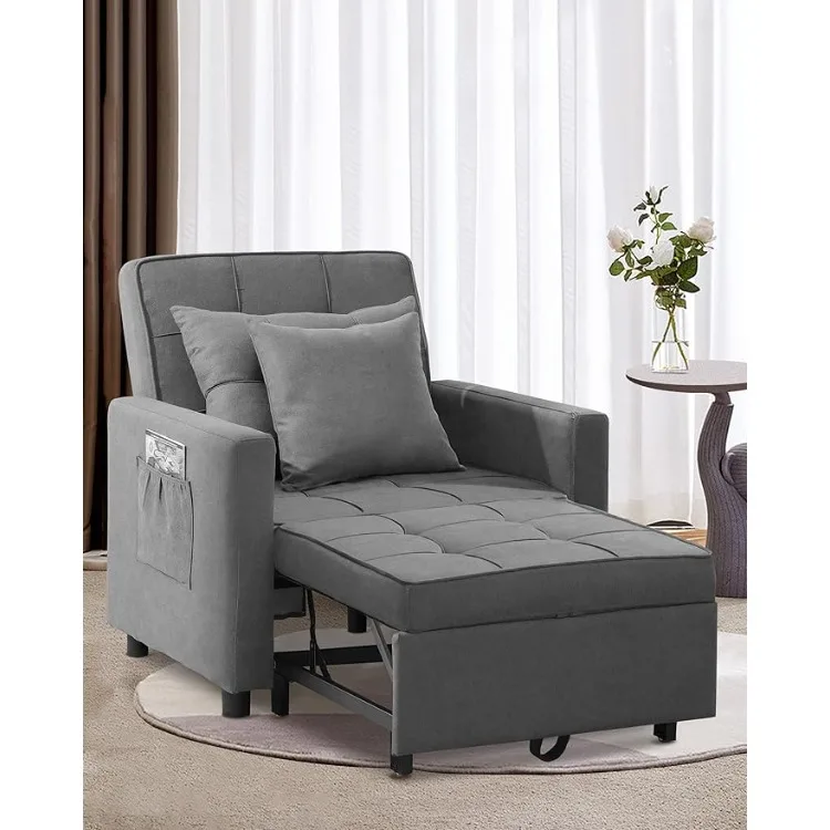 

XSPRACER Convertible Chair Bed, Sleeper Chair Bed 3 in 1, Adjustable Recliner, Armchair, Sofa, Bed, Fleece, Dark Gray, Single On