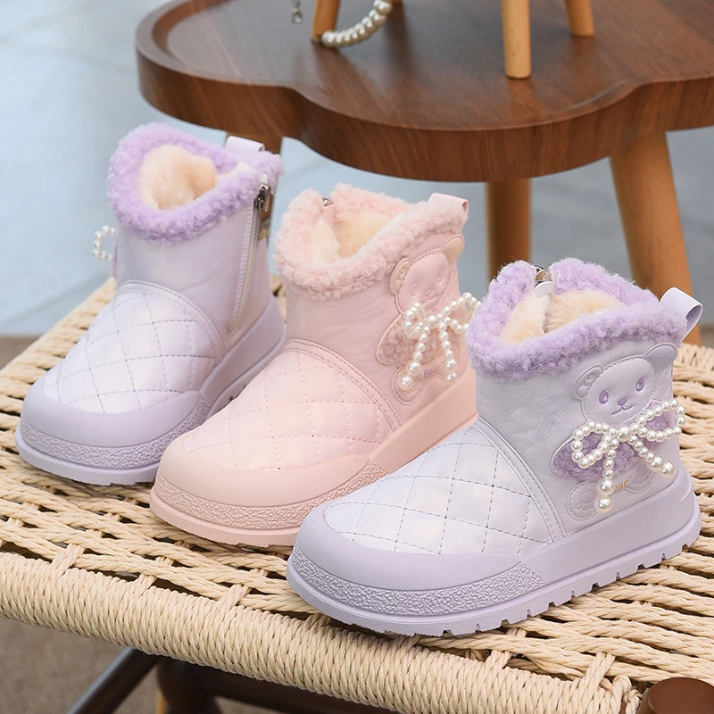 Children's Snow Boots 2025 Winter New Style Girls' Snow Cotton Waterproof and Anti slip Large Cotton Shoes Warm Cotton Boots Chi