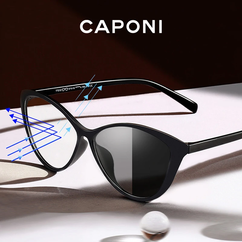 

CAPONI Discoloration Eyeglasses For Women Trendy Cat Eye Glasses Frame UV Protection Blue Light Blocking Computer Eyewear BF7212