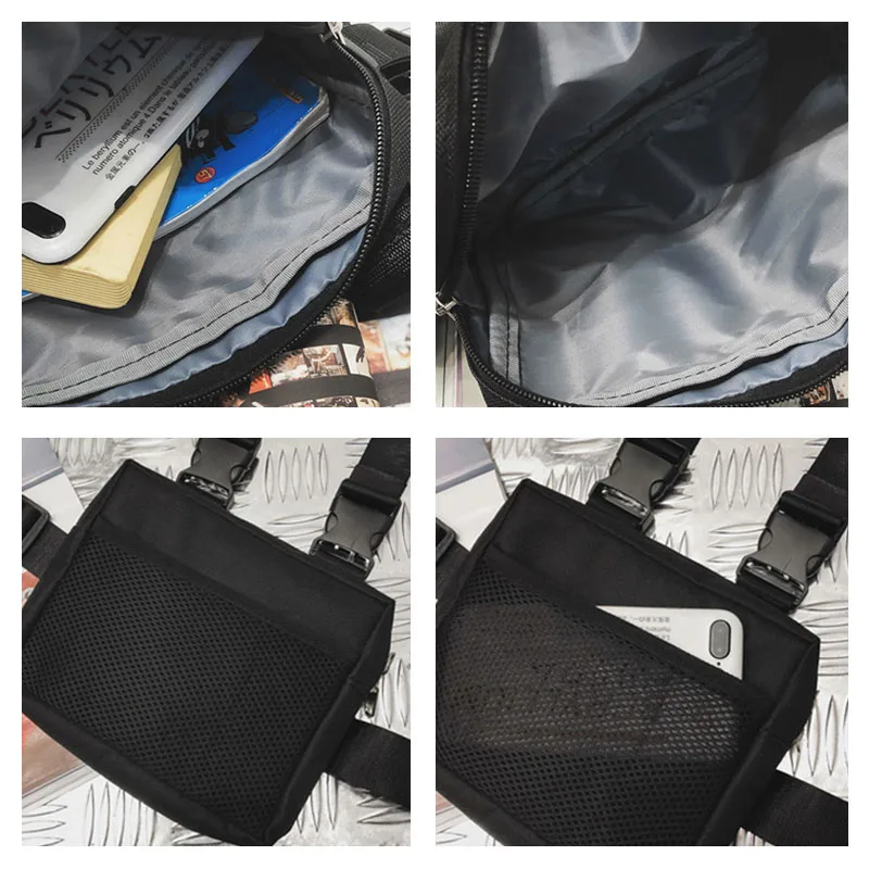 Hip Hop Chest Bag Tactical Streetwear Waist Pack Unisex Outdoor Functional Vest Bag Two Pockets Harness Chest Rig Bag Disco Pack
