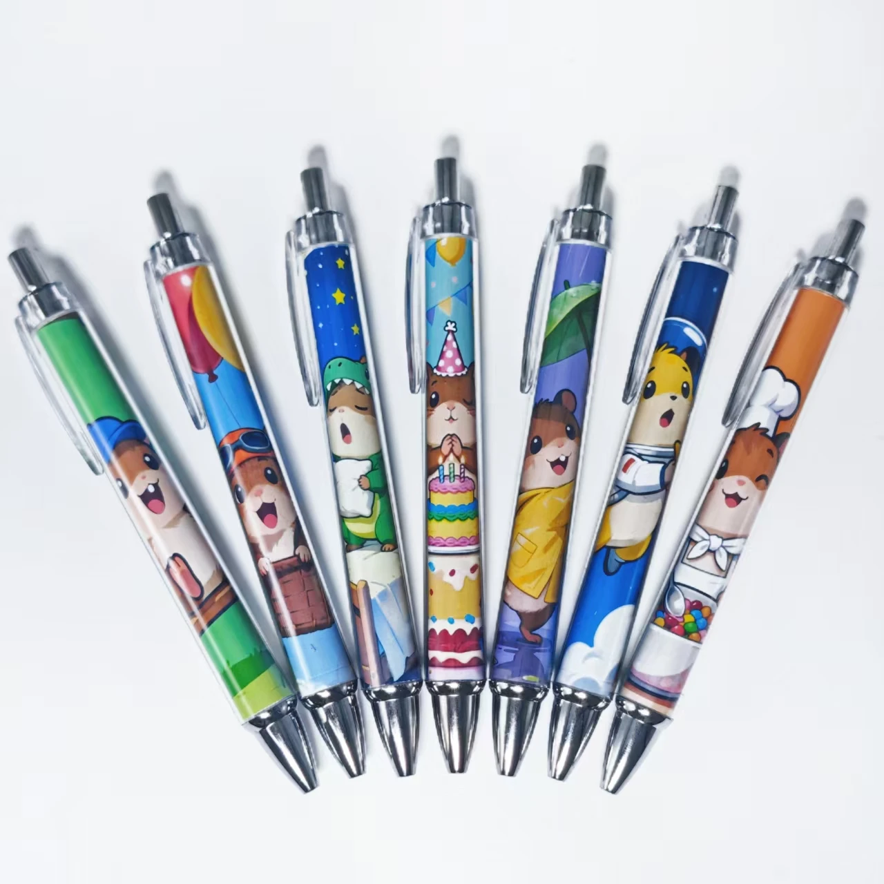 

7Pcs/12Pcs Creative Hamster Theme Press Ballpoint Pen, School Season Student Writing Gift Pen