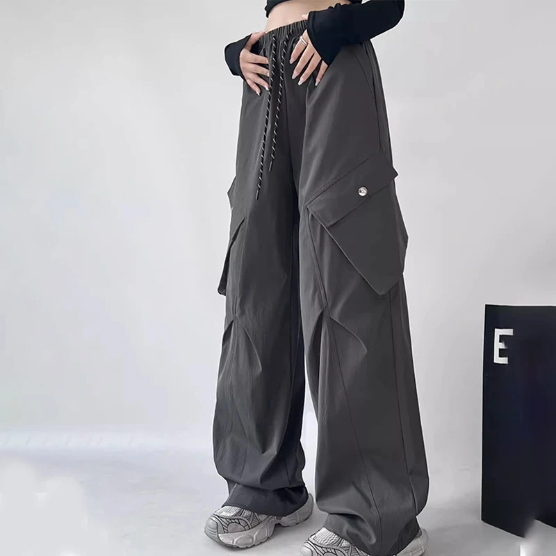 سراويل نسائية واسعة الساق من Streetwear سراويل صيفية عصرية بجيب كبير سراويل هيب هوب أمريكية فضفاضة سريعة الجفاف سراويل رياضية #6